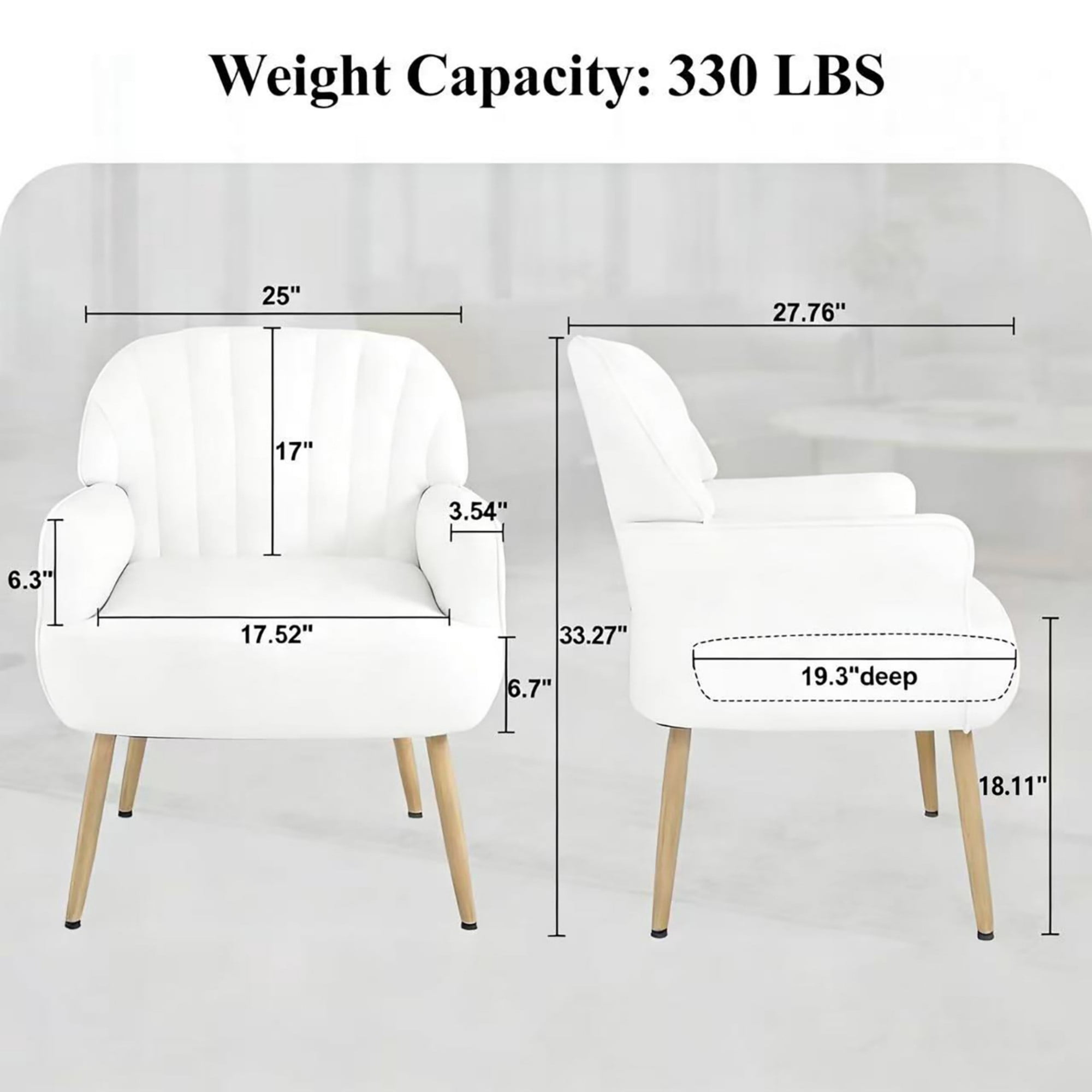 BSHTI 25" Velvet Upholstered Accent Chair with Shell-Shaped Tufted Backrest, Padded Armrests, Metal Legs for Living Room Bedroom()