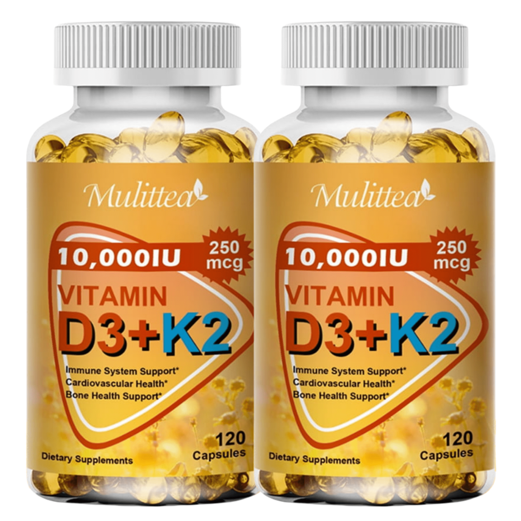 Mulittea Vitamin D3 & K2 Supplement with 10000 IU D3 and 250 MCG K2, Support Bone & Joint Health, Immunity Support, 240 Vegetarian Capsules