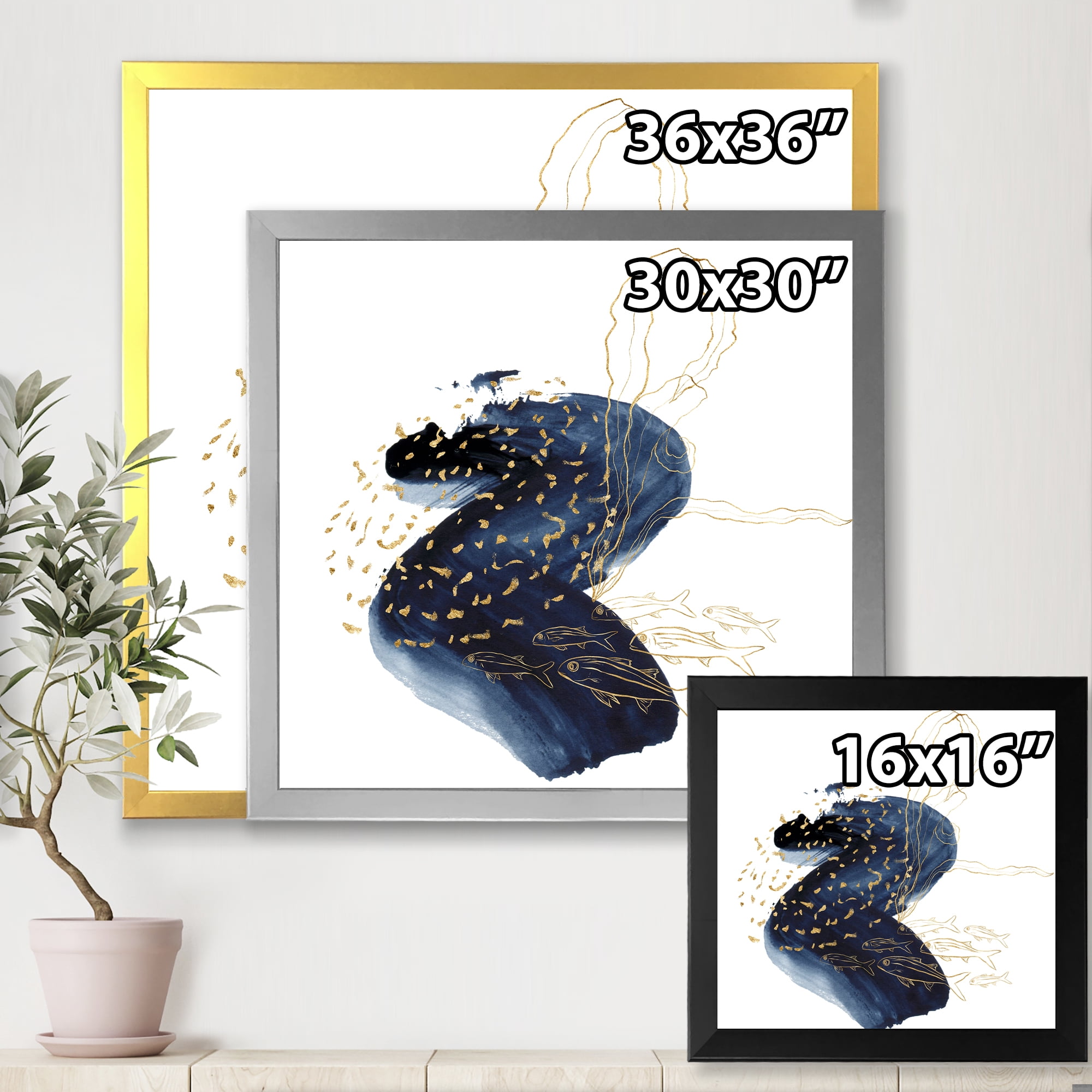 Designart 'Underwater Marine Life Classic Blue Square ' Farmhouse Framed Art Print