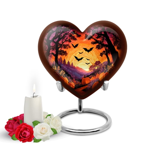 Yatskia Sunset Halloween Small Urns for Human Ashes Keepsake Adult Mother and Father, Mini Memorial Burial Urn for Ashes Adult Male, (Heart Pack of 1, 3 Inch)