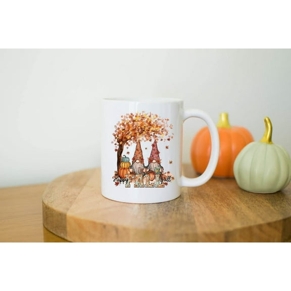 Fall Gnomes Coffee Mug, Gift for Coffee Lover, Happy Fall Y'all Tree Cup, Birthday Gift Thanksgiving Mug, Gnome Mug, Pumpkin Gnomes Mug Fall Mug, Fall Gnomes Mug, Cute Gnome Mug Christmas Gift Idea