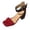 Red, variant on Sandals for Women Open Square Toe Heels Boho Print Chunky Block Heeled Ankle Strap Pumps Casual Beach Shoes Red Size 5