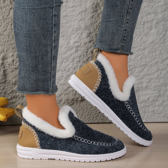 IEMIEMIEM Women's Winter Warm Slippers Comfortable Faux Fur Non Slip Lining Slip-On House Shoes Indoor Outdoor Anti-Slip Winter Booties Blue 7 Wide