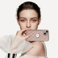 thumbnail image 4 of Compatible WIth iPhone 13 Phone Case with Logo Window,Trendy Diamond-checkered Pattern PU Leather Soft TPU Ultra Slim Anti-fall Shockproof Protective Back Cover Phone Case,Rosegold, 4 of 7