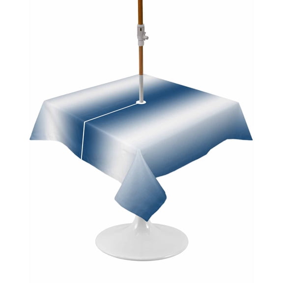 Outdoor Tablecloth with Umbrella Hole and Zipper Ombre Lake Blue Square Tablecloths 54x54 Inch Waterproof Table Cloths Gradient Color Patio Table Cover for Outdoor Tables Picnic BBQS Party Decor