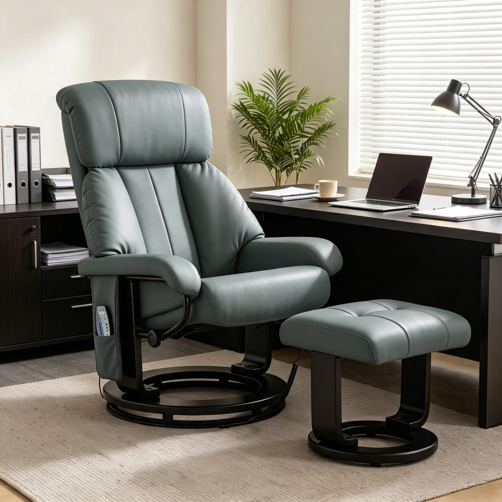 360° Swivel Massage Recliner Chair, 10-Point Vibration Footstool for Living Room