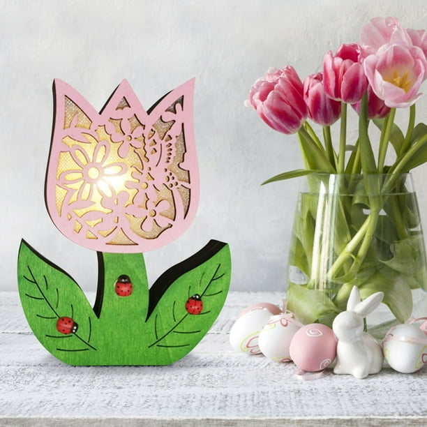 Decoración de Pascua Xihbxyly Flor de Pascua de Madera Luz LED