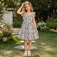 thumbnail image 5 of Girls Summer Cute Dress Square Neck Ruffled Sleeveless Pleated A Line Dresses Casual Stylish Midi Sundress (10 Years, Green), 5 of 6