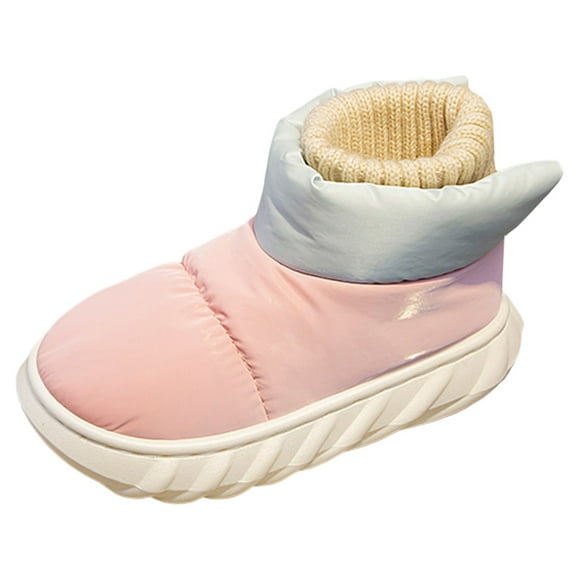 PEASKJP Kids Lace Up Boots Warm Winter Lined Waterproof Boots Non-slip, Pink 36