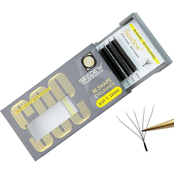 shiyou-SEEDEW 5D Lash Extensions, 0.07mm C Curl 12mm 12 Rows/Tray, W Shape Flat Stem, Korean PBT Volume False Eyelashes Grafting for Beginner Artist, Lash Tech, Beauty Salon(5D-Matte Black-0.07-C-12m