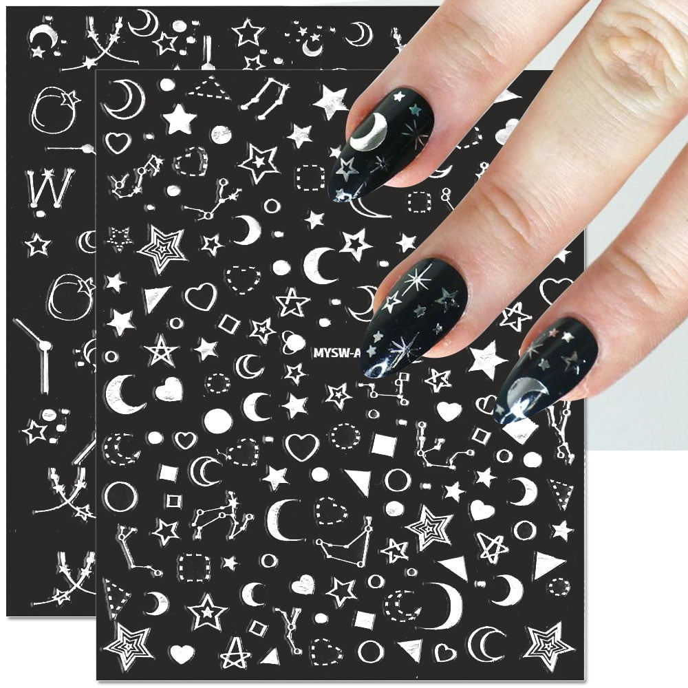  8Sheets Gold Star Nail Sticker Decals- Metallic Nail Supplies  3D Self-Adhesive Sun Stars Moon Starlight Planets Snake Nail Design Nail  Art Stickers for Women Acrylic Nails Decoration Accessories Craft : Beauty