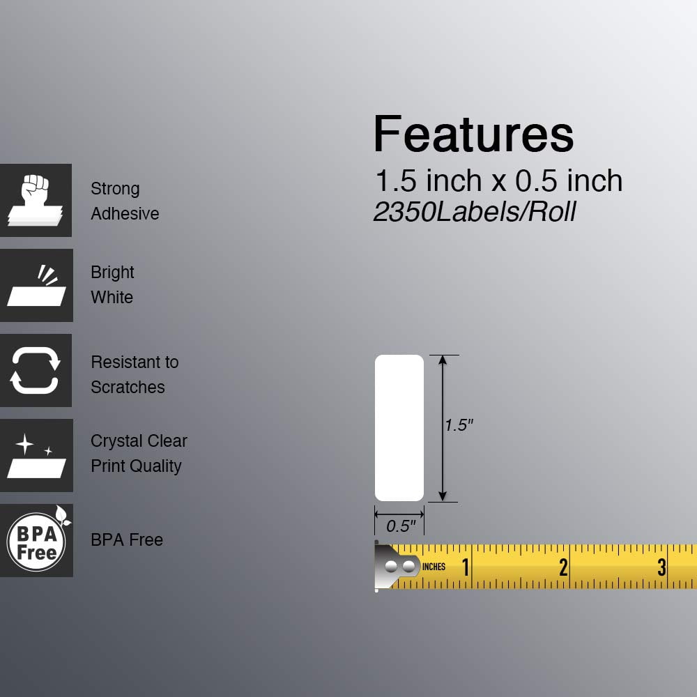 1.5" x 0.5" (38 mm x 13 mm) File Folder & Address Labels Compatible with Zebra & Rollo Label Printer,Premium Adhesive & Perforated [10 Rolls, 23500 Labels]