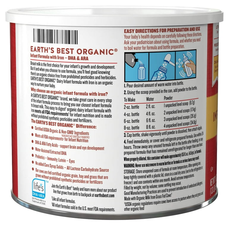 pack) Earth's Best Organic Dairy Powder Baby Formula with Iron