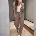 thumbnail image 5 of 2 Pcs/Set Women Shirt Pants Set V Neck Single-breasted Long Sleeves Knitted Loose Top Drawstring Elastic Waist Wide Leg Trousers Sport Tracksuit, 5 of 8