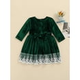 thumbnail image 4 of Qiylii Girls Coral Fleece Dress, Long Sleeve Round Collar Lace Hem Short Skirt, 4 of 8