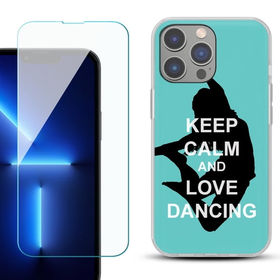 Slim-Fit Gel TPU Phone Case for iPhone 14 Pro Max, with Tempered Glass Screen Protector, by OneToughShield ® - Keep Calm / Dancing