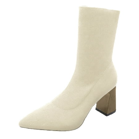 

fvwitlyh Boots for Women Long Boots for Women with Heel Wide Calf Fashion Women Fabric Cloth Solid Color Autumn Thick Women Flat Boots Wide Calf