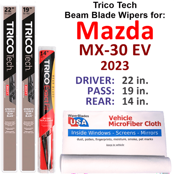 2023 Mazda MX-30 EV Beam Blade Wipers (Set of 3) w/Rear Wiper