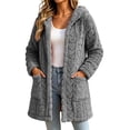 thumbnail image 2 of Open Front Hooded Cardigans for Women Long Fleece Warm Coat Outerwear with Pockets for Daily Wear, 2 of 6