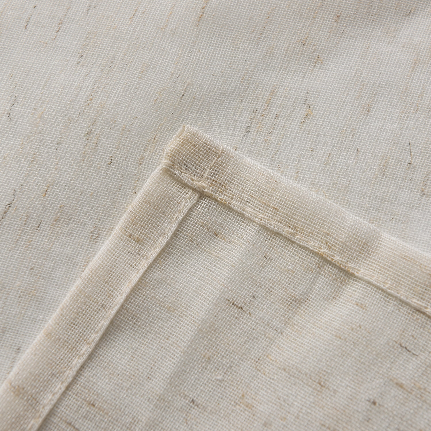 2 Panels Faux Linen Sheer Curtains with Attached Valance, Light Filtering Rod Pocket Solid Color Sheer Drapes for Bedroom, Patio Door, Beige
