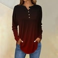 thumbnail image 2 of Holzkary Women's Long Sleeve Henley Tops V Neck Button Up Tops Casual Blouse Loose Fit T Shirts Pullover Tunics Long Sleeve Tops for Women Neck Casual Petite T Shirts Wine M, 2 of 5