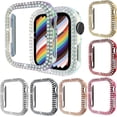 thumbnail image 1 of 8 Pack Bling Case for Apple Watch 44mm SE Series 6/ 5/ 4, Hard PC Cover [No Screen Protector] Double Row Crystal Diamond Bumper Rhinestone Frame All-Around Protective iWatch Accessories, 1 of 5