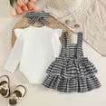 thumbnail image 4 of QGJZVUNL Baby Girl Clothes Checkered Skirt Long Sleeve Romper and Bow Hairband 3Pcs Fall Outfits for Infants Size 0-3 Months, 4 of 6