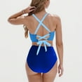 thumbnail image 3 of UTSJKR Womens High Wasited Bikini Sets Color Block Tummy Control 2 Piece Swimsuits Curvy Mesh Swim Skirt Blue M, 3 of 3