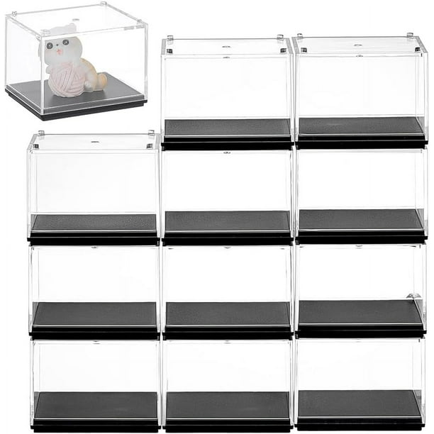 Vitrina para 12 minifiguras, caja de acrílico transparente de 6 x 5 x 5 cm con base negra, apilable, ideal para figuras de acción.