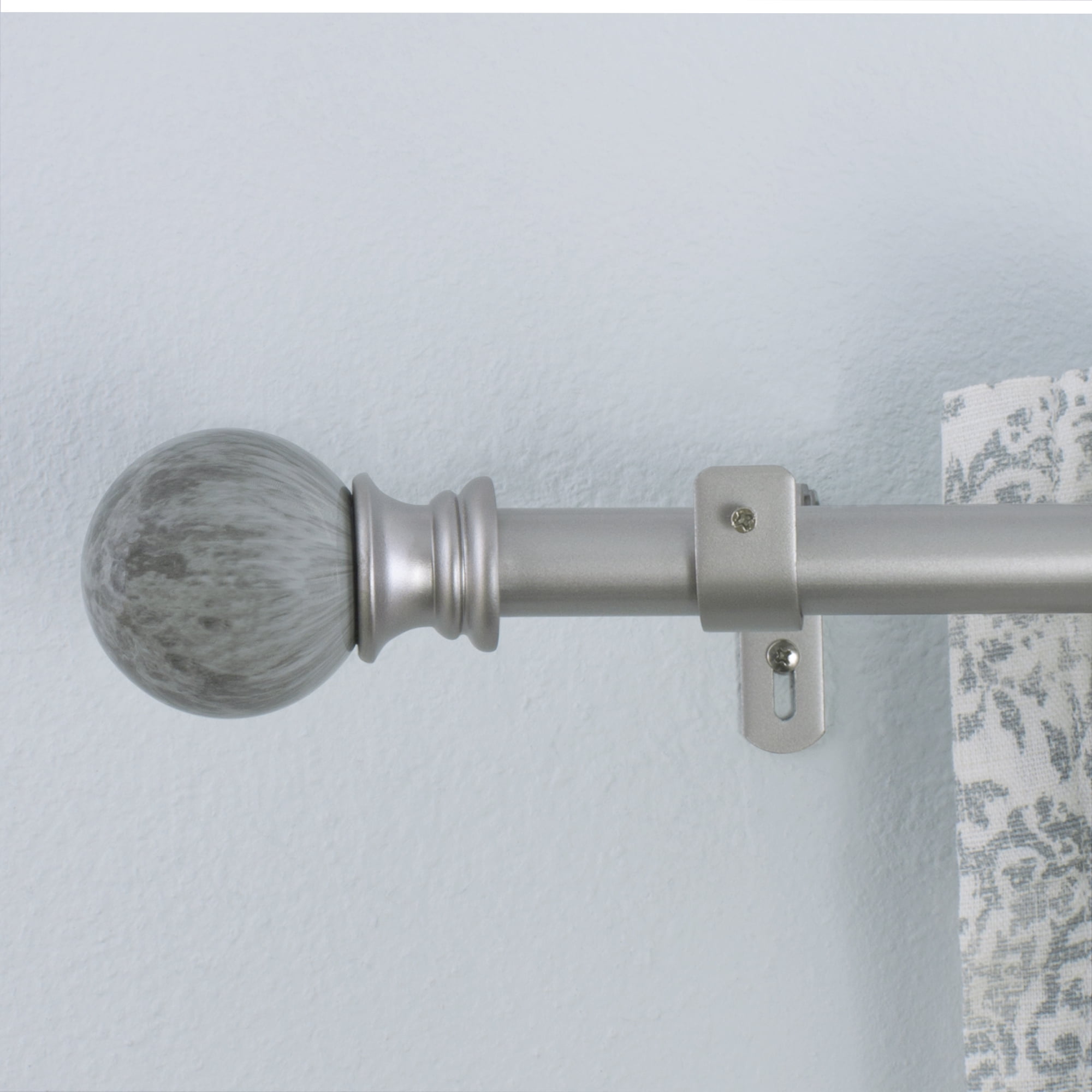 Decopolitan 1" Antique Silver Marble Adjustable Curtain Rod, 18-36"