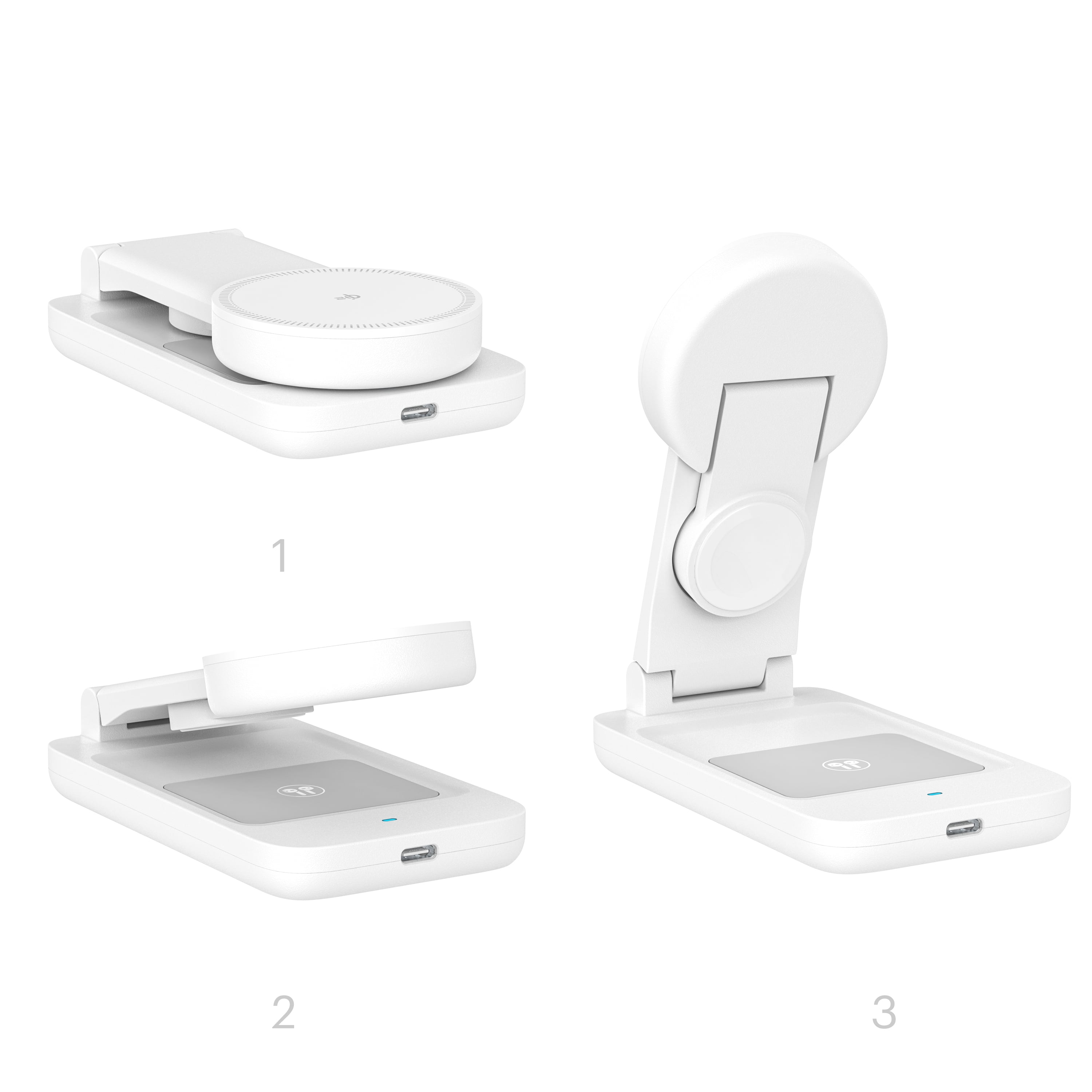 onn 3-in-1 Qi2 Certified Wireless Charging Stand – Foldable Design with Wall Adapter & Cable – Compatible with iPhone 17/16/15/14/13/12, Samsung Galaxy S23/S22, Pixel, AirPods & Apple Watch – White
