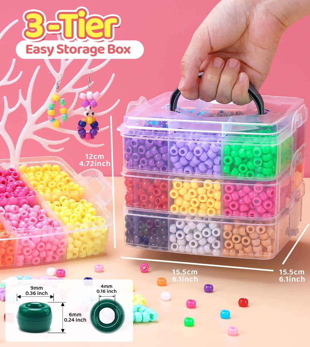 Pony Bead Jewelry Making Kit 18 Multi-colored 3200pcs