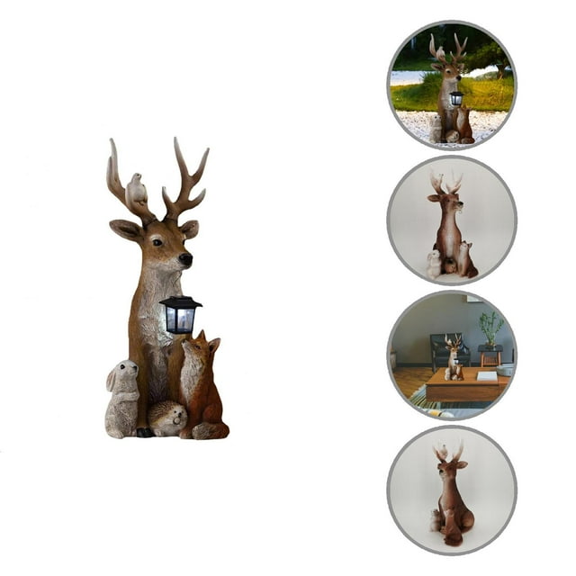 Resin Deer Exquisite Workmanship Animal Figure Ornamental Lamp Fox Rabbit Hedgehog Desktop Decor for Friends