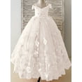 thumbnail image 2 of Princess 3D Floral Flower Girls Dresses with Bow Cold Shoulder Kids Ball Gown Beaded Puffy First Communion Dresses, 2 of 12
