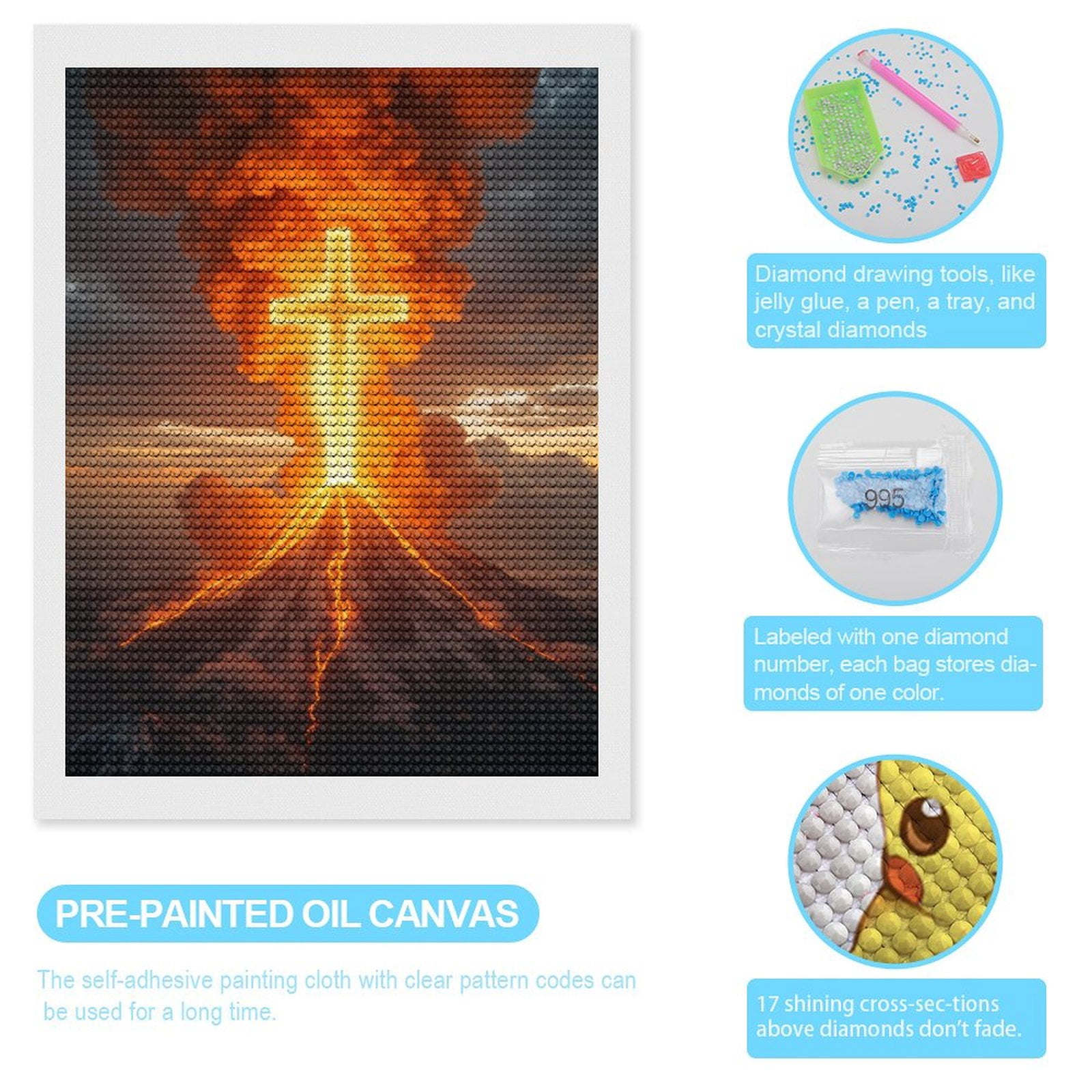 Diamond Art Kits for Adults, Volcano Eruption Fiery Symbol Sky 5D Diamond Painting Kits for Adults Beginners, DIY Full Drill Diamond Painting, Gem Art and Crafts 12x16