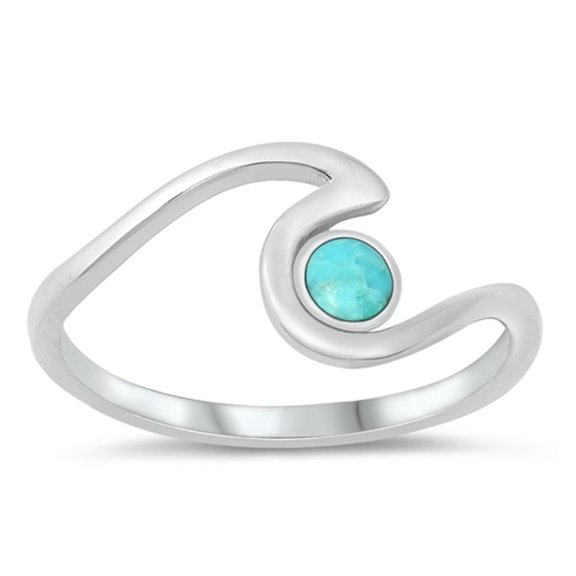 CHOOSE YOUR COLOR Simulated Turquoise Wholesale Big Wave Ring .925 Sterling Silver Band Blue CZ Female Size 4