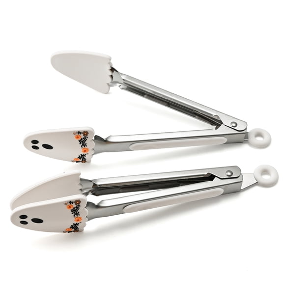 Cook with Color 2-Piece 7-Inch Halloween Silicone Kitchen Tong Set, Ghost