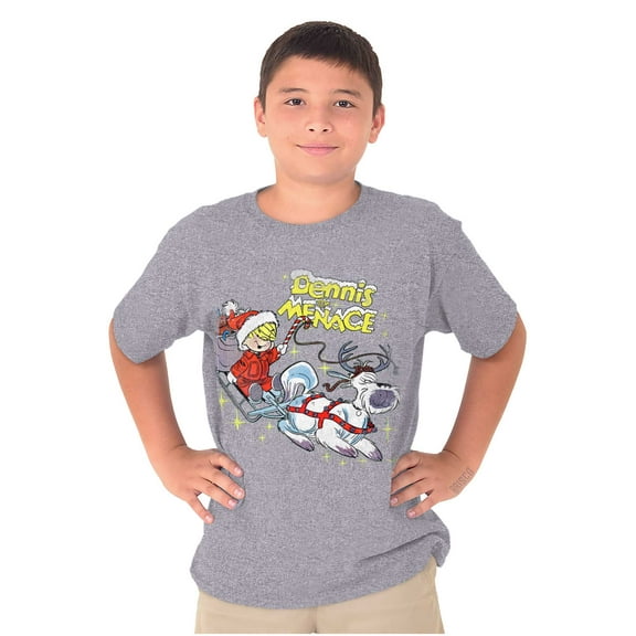 Dennis The Menace Winter Sleigh Ride Crewneck T Shirts Boy Girl Teen Brisco Brands XS