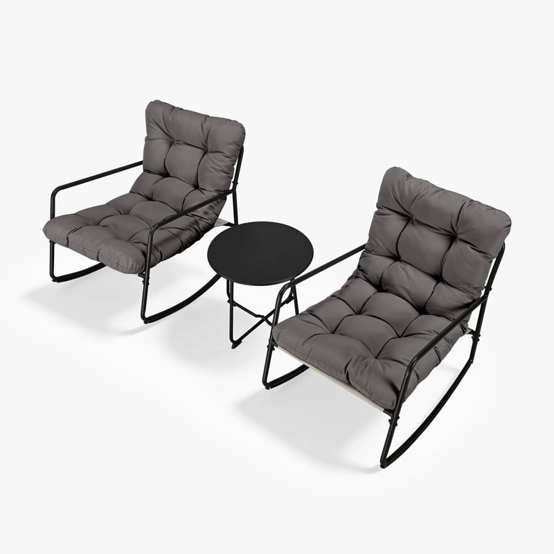 3-Piece Indoor & Outdoor Universal Rocking Chairs Set of 2 with 1 Side Table, Glider Rocking Recliner Chair with Cushion