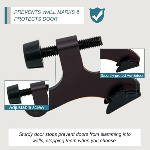 6 Pack Hinge Pin Oil Rubbed Bronze Door Stopper, Adjustable Heavy Duty Hinge Pin Door Stop with Oil Rubbed Bronze Rubber Bumper Tips