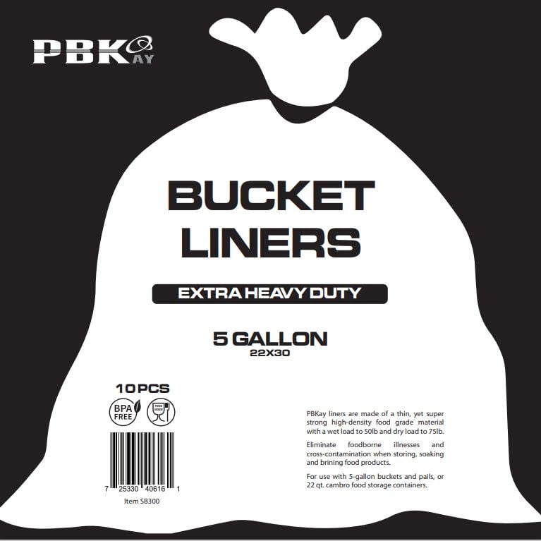PBKay 5 Gallon Bucket Liner Bags for Marinating and Brining, Food Grade, BPA Free, Extra Heavy Duty Leak Proof (10 Pack)