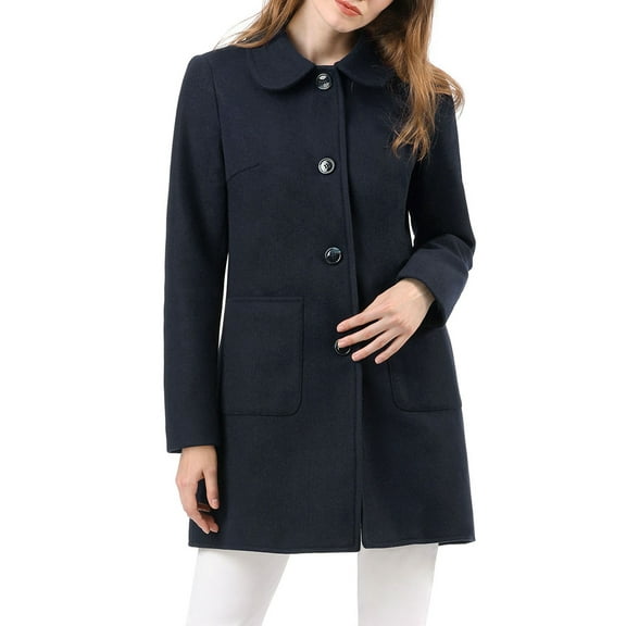 Unique Bargains Women's Single Breasted Winter Outwear Trench Coat XS Blue