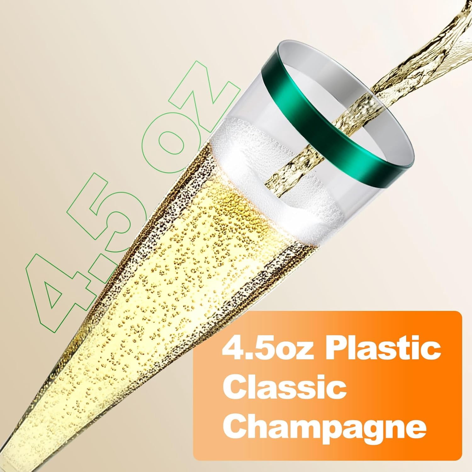 100 Pcs Disposable Plastic Flutes, 4.5oz Clear Champagne Glasses - Ideal for Parties, Weddings & Cocktails - Green