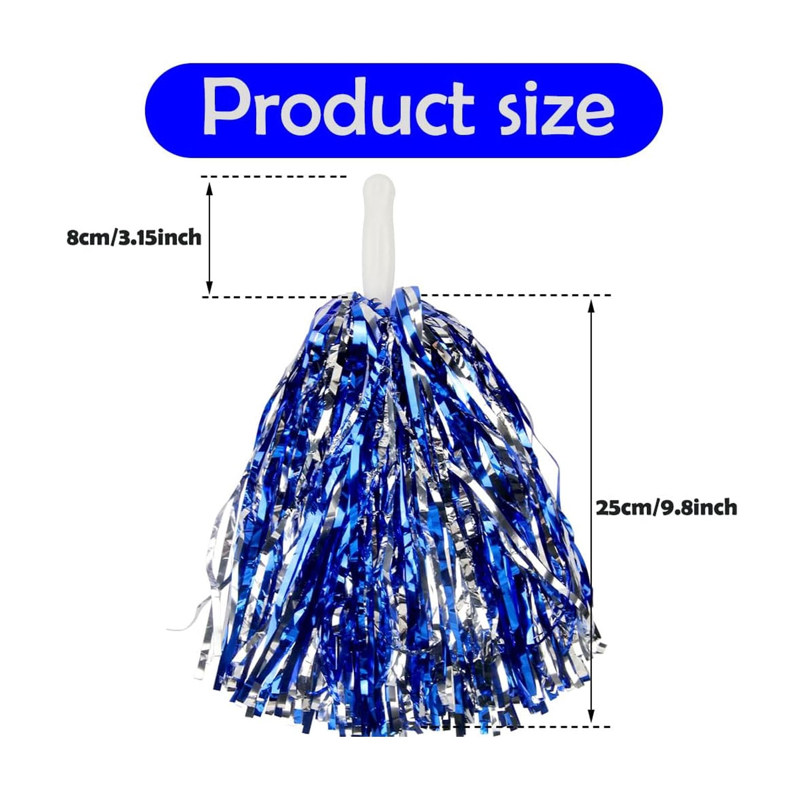 12-Pack Cheerleading Pom Poms, Metallic  Pom Poms Bulk with Handles, Plastic Sports Pom Poms for Cheerleading, Dance & Parties
