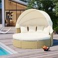 thumbnail image 2 of LoLado Rattan Daybed Two-Tone Weave Sunbed, Patio Furniture Round Outdoor Sectional Sofa Set with Retractable Canopy, Separate Seating and Removable Cushion, Beige, 2 of 10