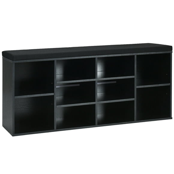 Gymax Entryway Padded Shoe Storage Bench 10-Cube Organizer Bench Adjustable Black