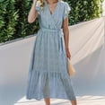 thumbnail image 2 of Zeagoo Fashion Women's Summer Bohemian Floral Casual Wrap V Neck Ruffle Hat Sleeveless Belt A Line Pleated Hem Midi Sundress, 2 of 5