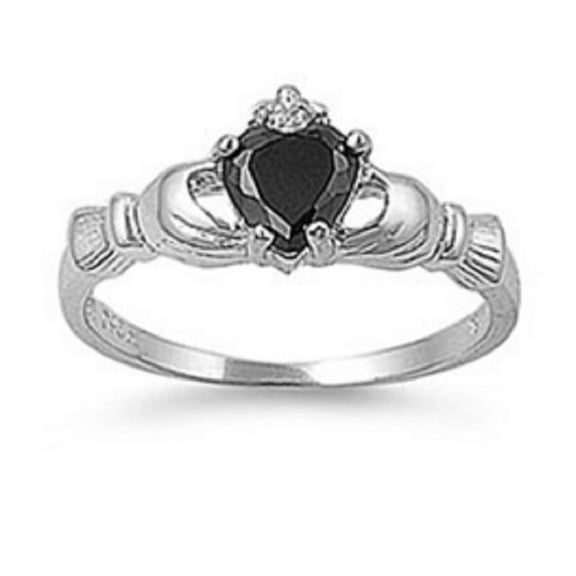 Claddagh Benediction Black Cubic Zirconia Ring Sterling Silver 925 Size 10