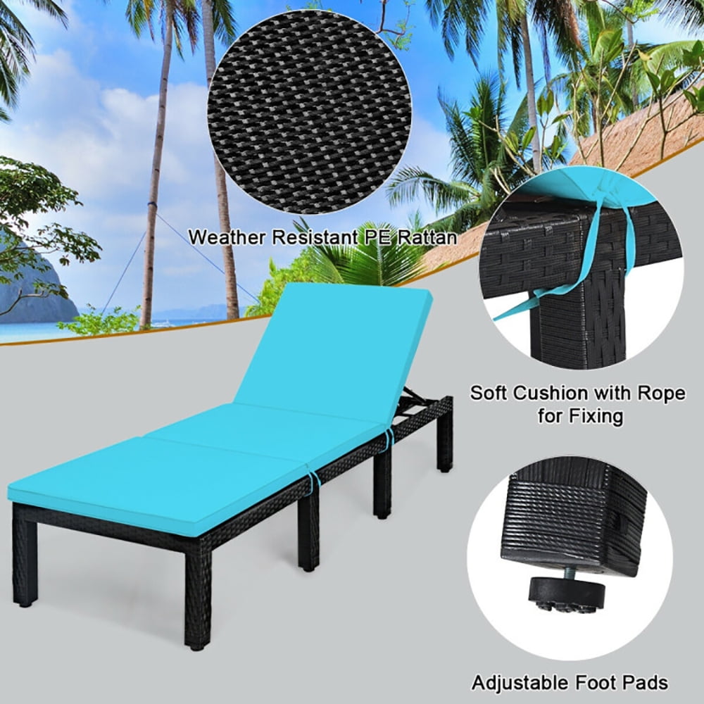 Aimee Lii Patio Rattan Lounge Chair Chaise Couch Cushioned Height Adjustable, Outdoor Chairs, Patio Loungers, Blue Aimee Lii Patio Rattan Lounge Chair Chaise Couch Cushioned Height Adjustable, Outdoor Chairs, Patio Loungers, Blue