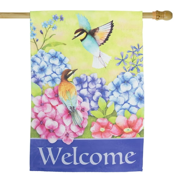 Welcome Floral Hummingbird Outdoor House Flag 28" x 40"